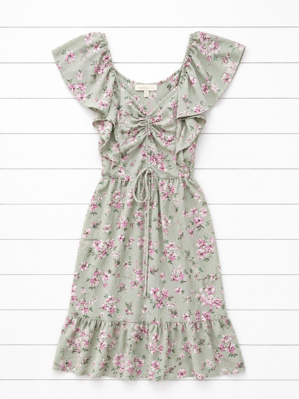 Monteau Floral Ruffle Midi Dress | Sage Green | Size XS - Picture 3 of 5